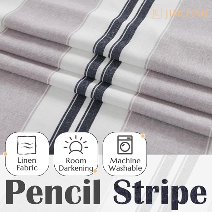 jinchan Striped Linen Curtain 18 Inch Window Treatment for Living Room Small Window Double Layer Blackout Black and Grey Pinstripe Valance Rod Pocket 1 Panel