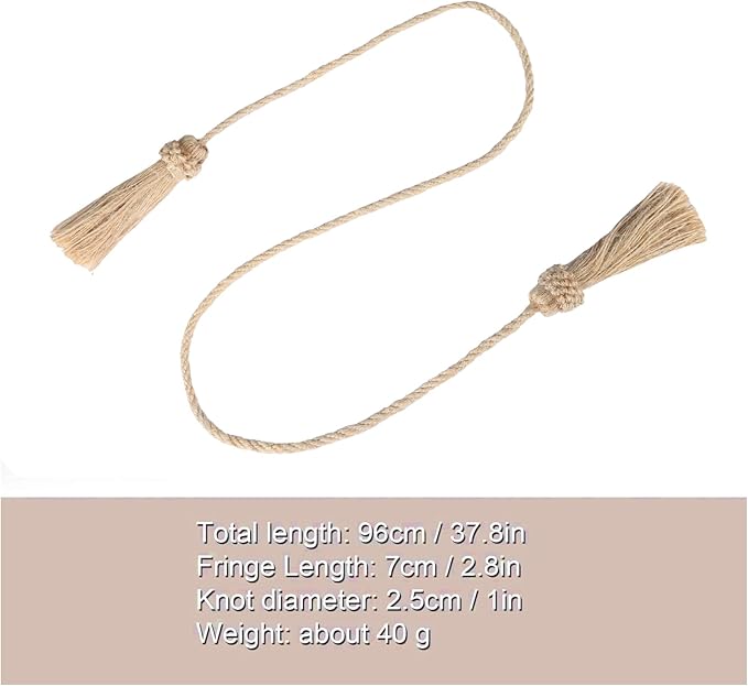 Fenghuangwu Curtain Tiebacks Handmade Decorative Curtain Holdbacks Rope with Tassel (Jute, 2P)