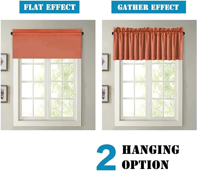 H.VERSAILTEX Blackout Valances for Windows,Kitchen Window Valance Curtains for Living Room/Bedroom/Bathroom Privacy Decorative Rod Pocket ，2 Panels，52" W x 18" L, Orange