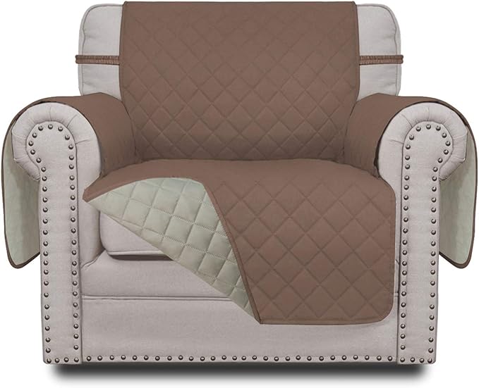 Easy-Going Chair Sofa Slipcover Reversible Sofa Cover Water Resistant Couch Cover Furniture Protector Cover with Elastic Straps for Pets Kids Children Dog Cat (Chair, Brown/Beige)