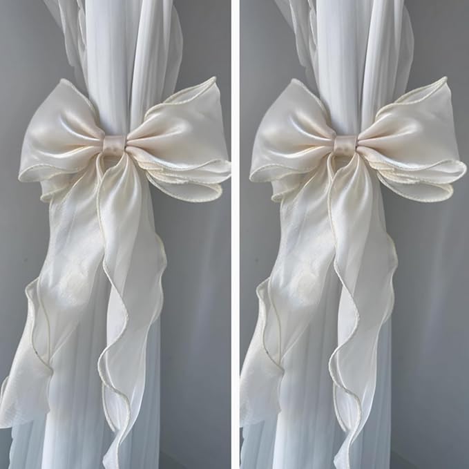 2 Pack French Silky Bow Curtain Tiebacks, Elegant Lace Ribbon for Curtains Decorative Rope Accessories Home Décor (Red,2)