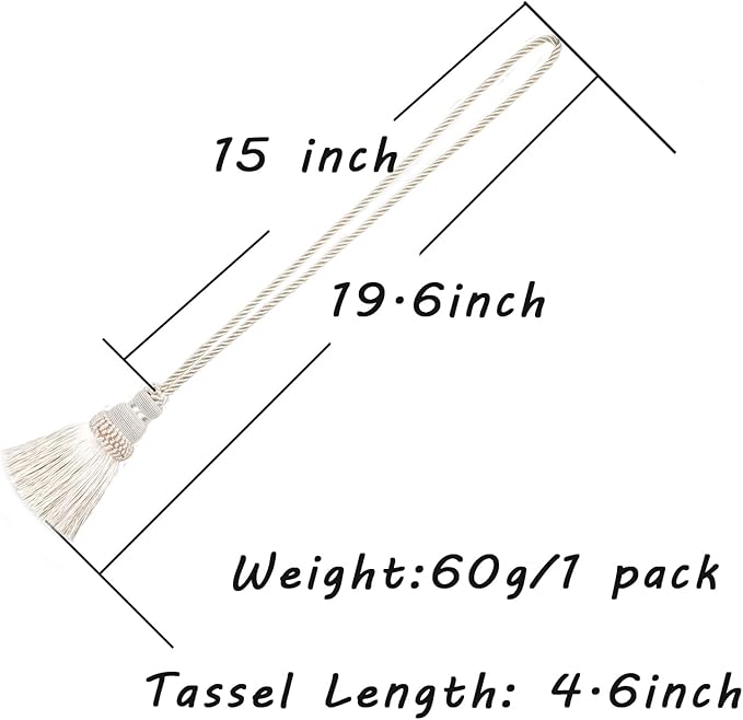 Fenghuangwu 4 Pack Curtain Tie Backs Rope Tassels for Curtains Drape tiebacks Handmade Outdoor Home and Outdoor Decorative (Beige, 4p)