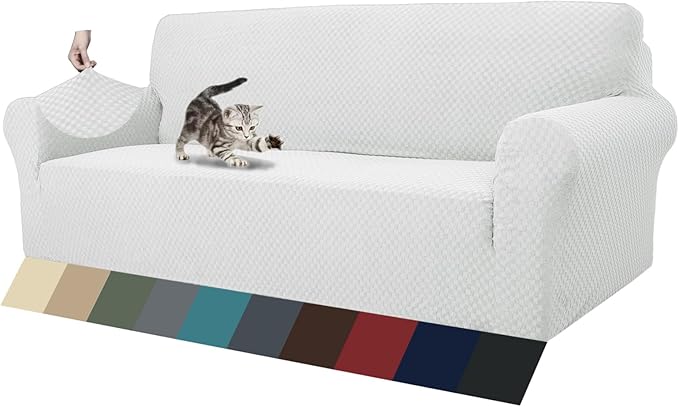 ZNSAYOTX 1 Piece Jacquard Couch Covers for 3 Cushion Couch High Stretch Sofa Cover for Pets Dogs Anti Slip Extra Large Sofa Slipcovers Furniture Protector (X-Large, White)