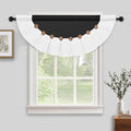 FRAMICS Farmhouse Valance Curtains, Boho Cotton Linen Kitchen Valance, Black Rustic Button Window Valances for Bedroom, Country Rod Pocket Valances for Windows, Semi-Circular, Black, 52 x 18 Inch