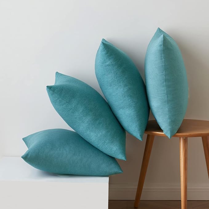 MIULEE Pack of 4 Decorative Outdoor Throw Pillow Covers Linen Waterproof Pillow Covers Farmhouse Cushion Cases for Patio Garden Tent Balcony Couch Sofa 16x16 inch Turquoise