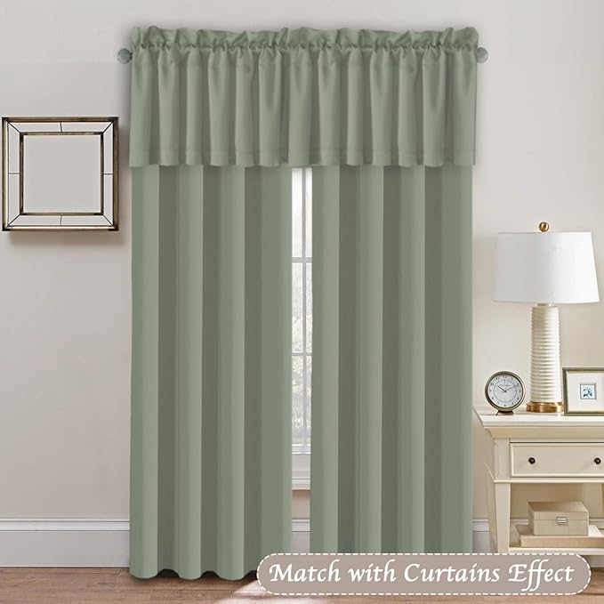 H.VERSAILTEX 4 Panels Blackout Valances for Small Windows Thermal Insulated Short Curtains Privacy Decorative Rod Pocket Shade for Kitchen/Living Room/Cafe/Bathroom/Laundry,52" W x 18" L,Sea Grass