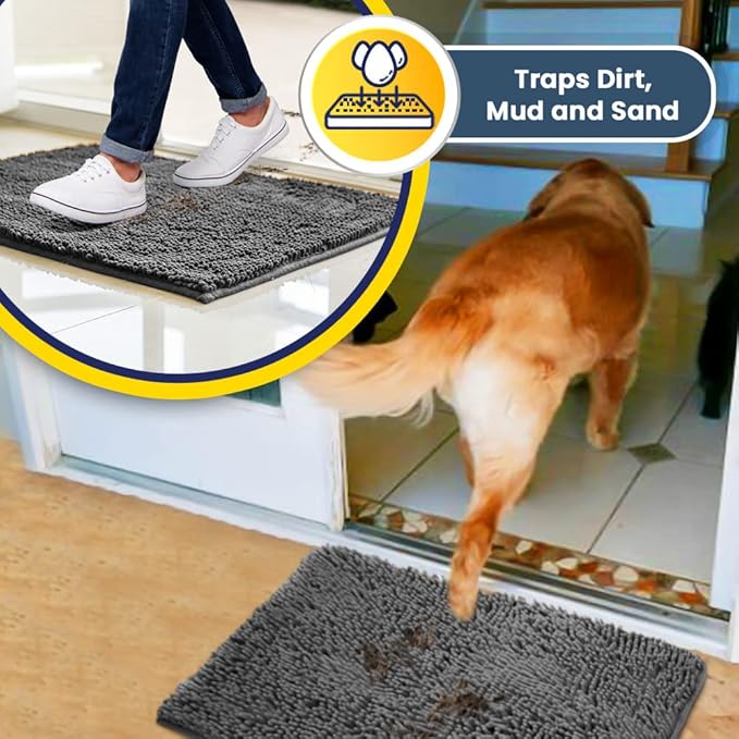 Muddy Mat® | Super Absorbent Door Mat Indoor, Microfiber Quick Dry Chenille Entryway Rug, Non-Slip Front Door Mat, Indoor Mats for Entryway, Machine Washable Pet Rug, Grey 60"x24"