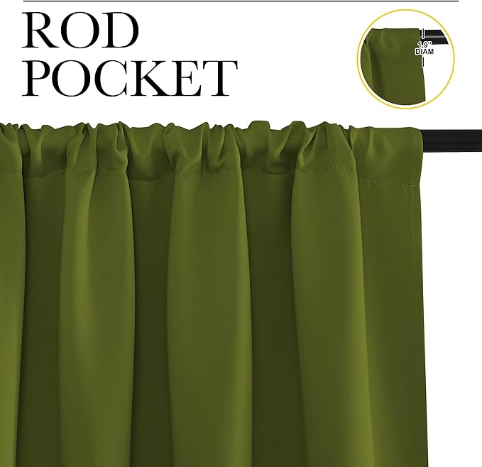 NICETOWN Blackout Curtains for Living Curtains, Olive, 1 Pair, 34-inch W x 84-inch L, Home Decorations Thermal Insulated Solid Pole Top Blackout Drapes for Living Room
