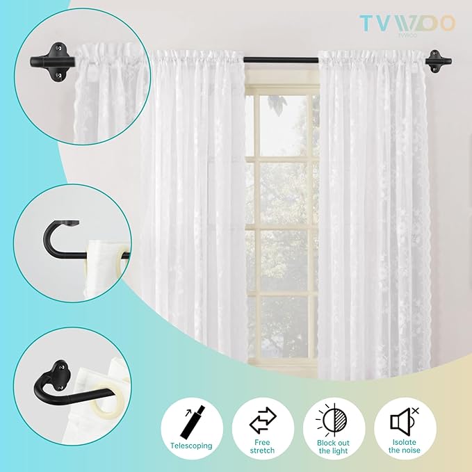 TVWOO Wrap Around Curtain Rods,Black Curtain Rods 28 to 48 Inch,5/8 Inch Adjustable Blackout Curtain Rod Set,Room Darkening Single Window Rod,Metal Thicken Hidden Curved Drapery Rod 28-48",Matte Black