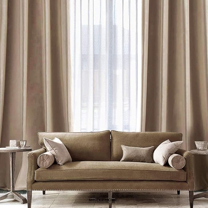 MIULEE 2 Panels Blackout Velvet Curtains Solid Soft Grommet Camel Beige Curtains Thermal Insulated Soundproof Room Darkening Curtains/Drapes/Panels for Living Room Bedroom 52 x 63 Inch