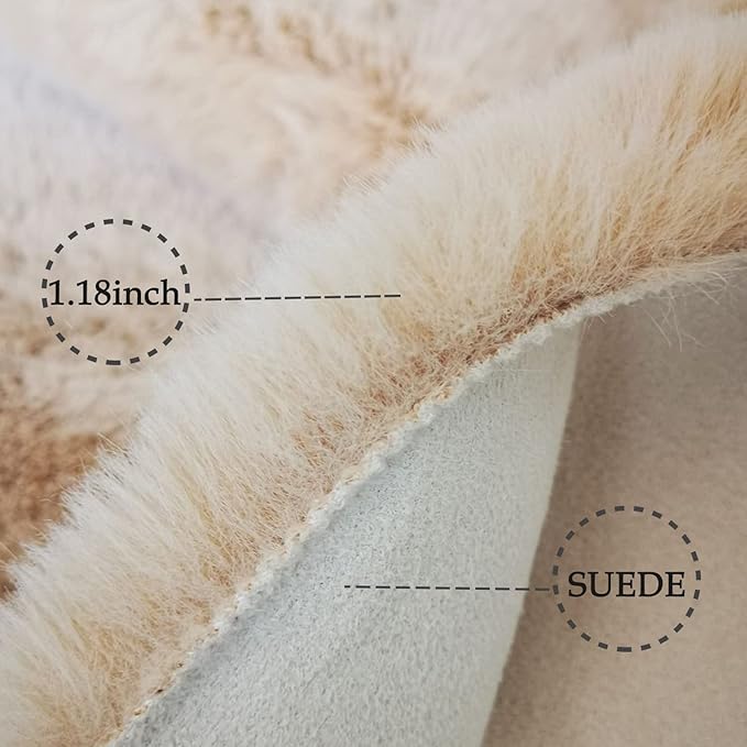 Ghouse Ultra Soft Faux Rabbit Fur Rug, Machine Washable Area Rugs for Bedroom Fluffy Rugs for Living Room, No-Shedding Carpet Sheepskin Runner Rugs Light Brown Beige 2 x 8 Feet