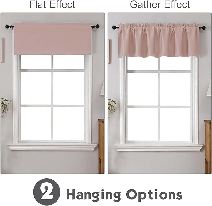 Chyhomenyc Blush Pink Valances for Window, Room Darkening Short Curtains for Kitchen Bedroom Living Room, Rod Pocket Top Small Window Treatment Valance RV Bunk Panels, 60Wx14L, 2 Pieces