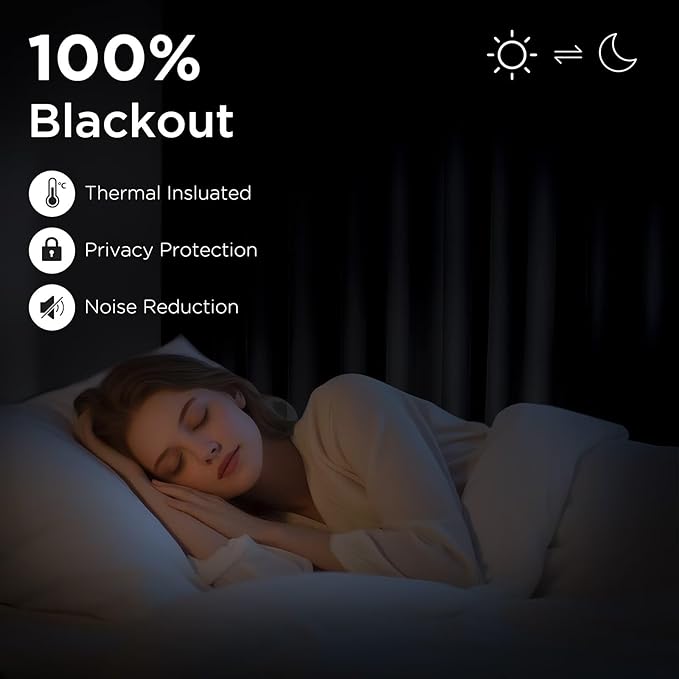 CUCRAF Black Blackout Curtains 96 inch Length 2 Panels Set, Rod Pocket Room Darkening Drapes for Bedroom Living Room, Insulated Thermal Light Blocking Window Curtain (W52 x L96 Inch)