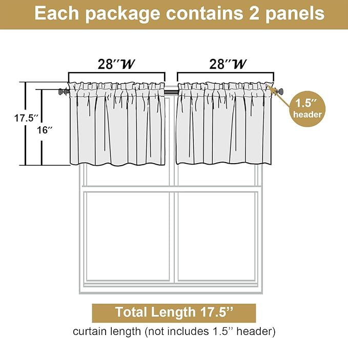 Lecloud Leia Ivory Sheer Valances for Windows 16 Inch Length 2 Pcs, Jacquard Leaf Textured Dual Rod Pocket Cafe Curtains, Kitchen Curtains Drapes for Cafe Bathroom RV, Each Panel 28" W x 16" L