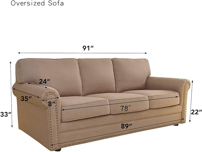 Easy-Going Stretch Oversized Sofa Slipcover 1-Piece Sofa Cover Furniture Protector Couch Soft with Elastic Bottom for Kids, Polyester Spandex Jacquard Fabric Small Checks Khaki