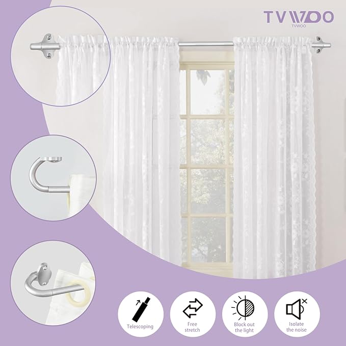 TVWOO Silver Wrap Around Curtain Rods 2Pack:Small Blackout Adjustable Window Curtain Rod for Bedroom Kitchen Apartment Renter Friendly,Room Darkening Curved Drapery Rods Easy Install,Nickel 48-90 Inch