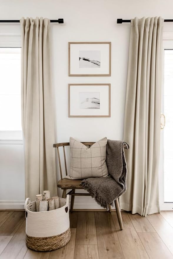 100% Blackout Shield Linen Blackout Curtains for Bedroom 108 Inches Long, Back Tab/Rod Pocket Living Room Drapes, Thermal Insulated Blackout Curtains 2 Panels Set, 50" W x 108" L, Oatmeal