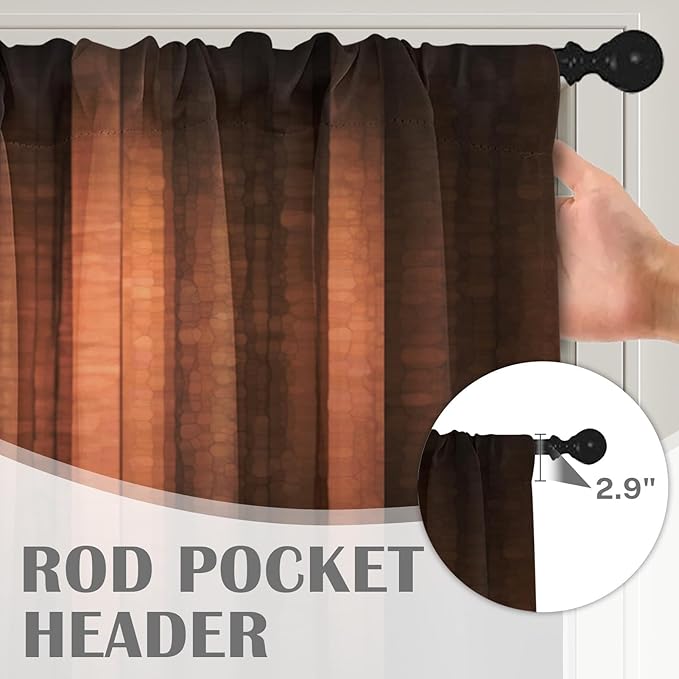 Emvency 2 Pack Valances Window Treatments, Orange Copper Vintage Stripe Blackout Drapes Adjustable Curtain for Windows Living Room Kitchen Over Sink, 52x18 Inch Rod Pocket Valances