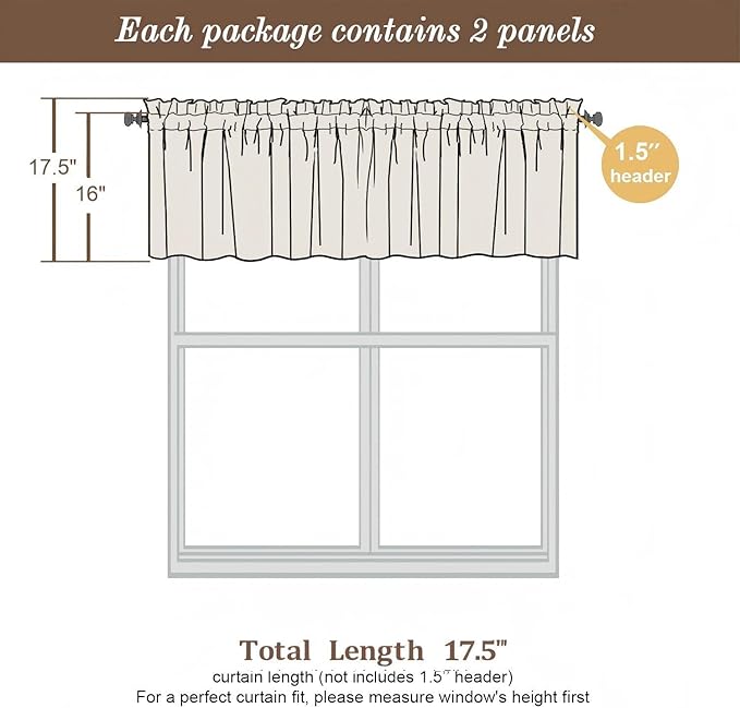 Chyhomenyc Black Blackout Valances for Windows, Short Window Valance Curtains for Living Room Bedroom Bathroom, Room Darkening Solid Privacy Small Kitchen Valances, 60Wx16L, 2 Pack