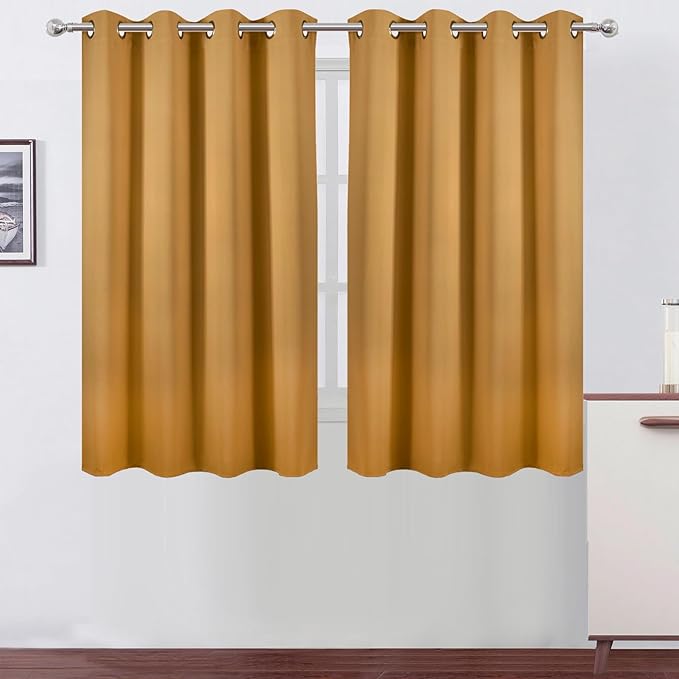 LEMOMO Mustard Yellow Thermal Blackout Curtains/52 x 54 Inch/Set of 2 Panels Room Darkening Curtains for Bedroom
