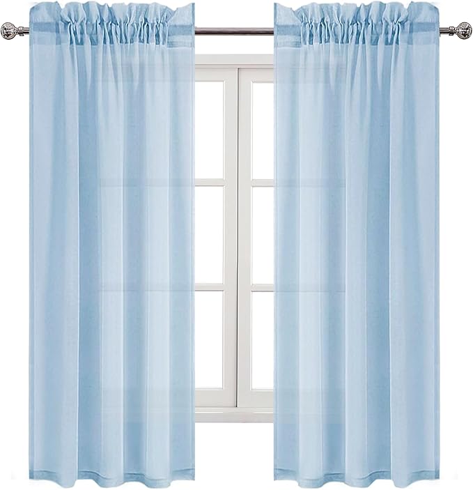 DWCN Sky Blue Sheer Curtains Semi Transparent Voile Rod Pocket Curtains for Bedroom and Living Room, 42 x 72 inches Long, Set of 2 Panels