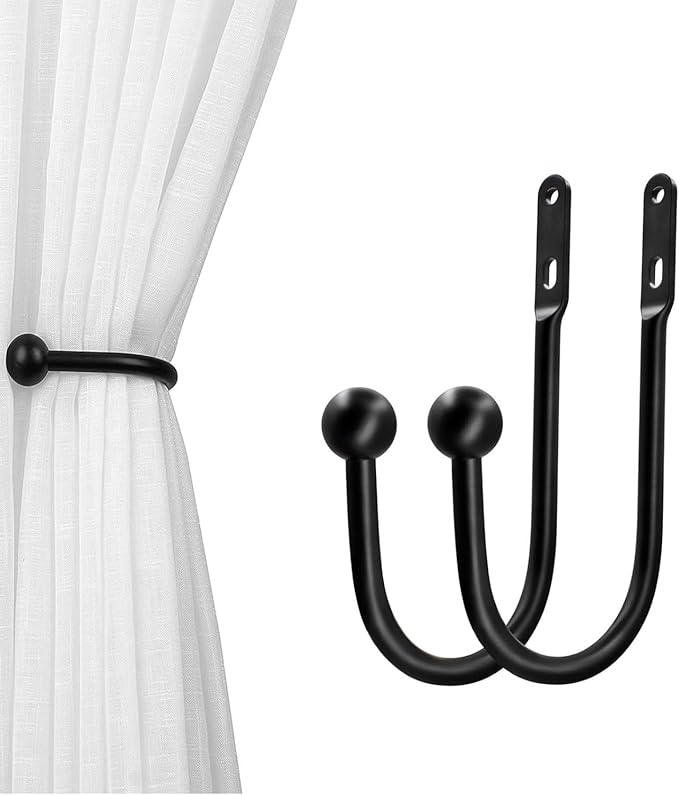 VRSS Wall Mount Curtain Tiebacks Drapery Holdbacks Curtain Holdback Hooks 6" L x 3" W Simple Style (2pcs Black)