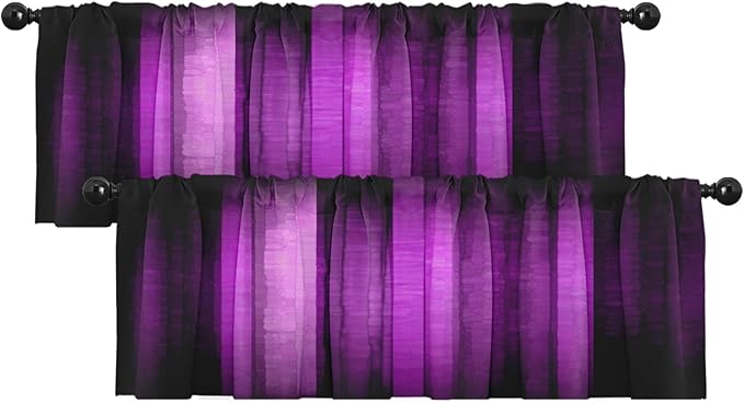 Emvency 2 Pack Valances Window Treatments, Purple Striped Abstract Glass Texture Blackout Drapes Adjustable Curtain for Windows Living Room Kitchen Over Sink, 52x18 Inch Rod Pocket Valances