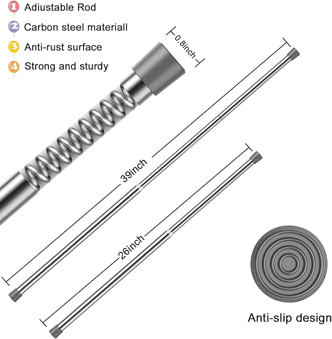 AIZESI 1pcs Tension Curtain Rod Spring Tension Rod Short Curtian Rods No Drilling Expandable Spring Loaded Curtain Tension Rod Adjustable 26 to 39 inch,Best Use Range 28 to 36 inch，Sliver
