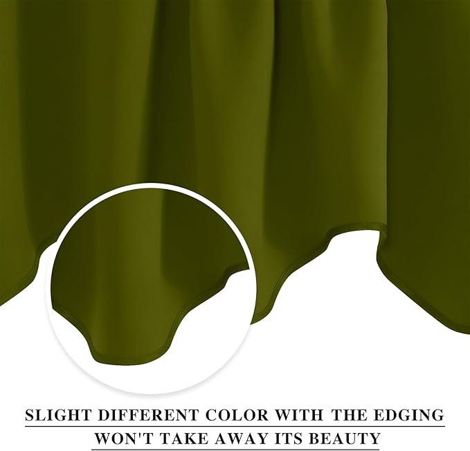 NICETOWN Window Valances for Kitchen - Small Short Decoration Solid 52 inches by 18 inches Rod Pocket Tiers Valances for Kids Bedroom/Bedroom/Living Room/Bar Window/Christmas (Olive Green, Set of 2)