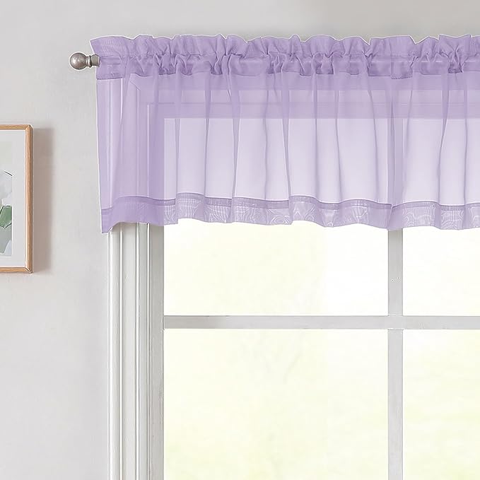 Lavender Valances for Windows, Lavender Sheer Curtains 14 Inch Length 2 Pack Kitchen Drapes, Modern Solid Mini Small Window Curtains for Cafe Bathroom Basement, 42" Wx14 L Inches