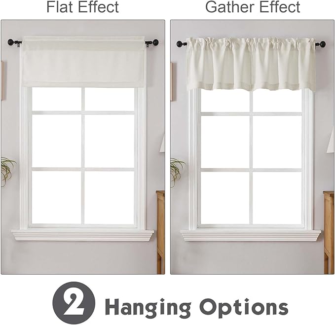Chyhomenyc Kitchen Valances for Windows, Short Window Valance Curtains for Living Room Bedroom Bathroom, Room Darkening Solid Privacy Small Valances, 60Wx16L, 2 Pack, Natural