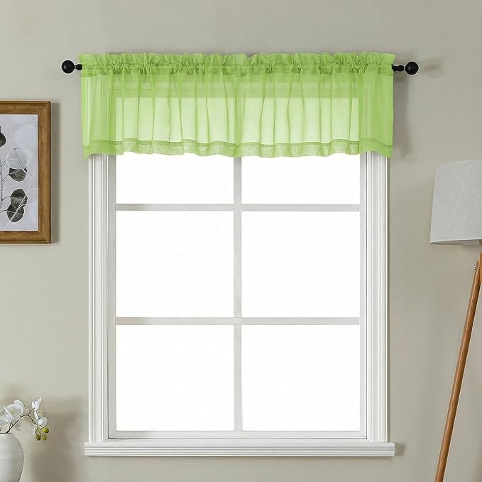 Gwine Small Valances for Windows - Light Filtering Short Window Curtain Valance, Soft Topper Treatment Sheer Curtain for Bathroom Laundry Basement, Each 42Wx14L inch, 2 Panels, Lime