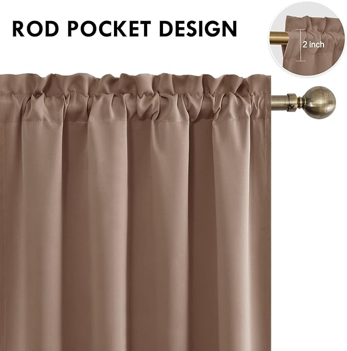 DWCN Blackout Curtains for Living Room Thermal Insulated, Energy Saving & Noise Reducing Bedroom Curtains, Khaki, W 70x L 84 Inch, Set of 2 Rod Pocket Curtain Panels