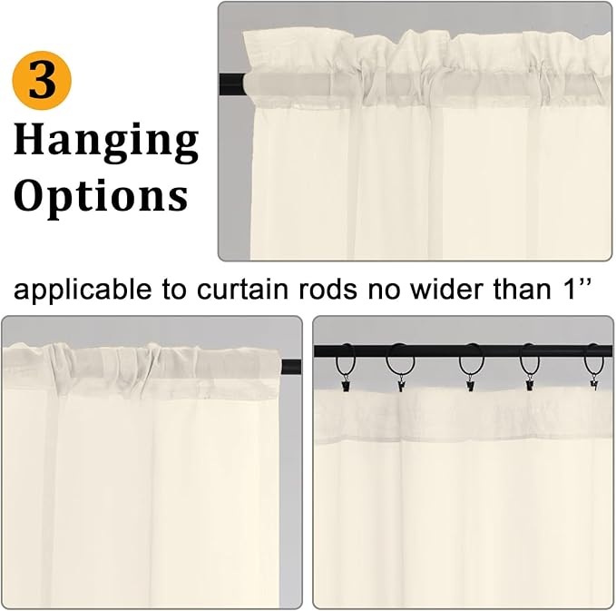 Gwine Cream Sheer Curtains 48 Inches Long 2 Panels Set, Light Filtering Sheer Curtains for Living Room Bedroom, Modern Voile Soft Airy Rod Pocket Drapes, 42Wx48L Inch, 2PCS
