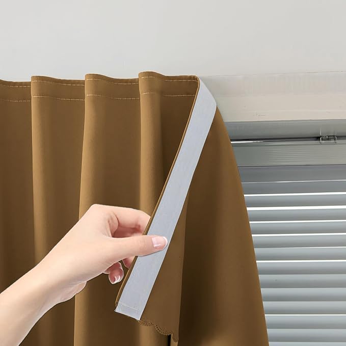 Self Adhesive Curtains, Stick Curtain Blackout Shades Window Cover Curtains for Living Room No Drilling, 47" W X 84" L, Brown, 1 Panel