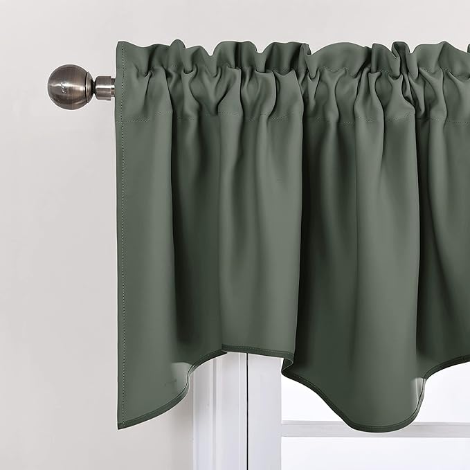 NICETOWN Blackout Scalloped Valances for Cafe & Loft - Rod Pocket Window Treatment Tiers/Drapes for Living Room Christmas Decoration (Dark Mallard, 2 Panels, 42 inch Wide x 18 inch Long)