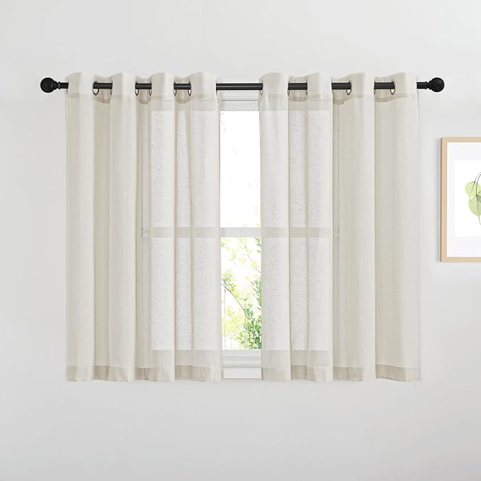 NICETOWN 48 inch Curtains 2 Panels Set for Kitchen, Grommet Semi Sheer Short Curtains & Drapes Privacy with Light Filtering Window Treatments for Cafe, Natural, W52 x L48, 2 Pieces