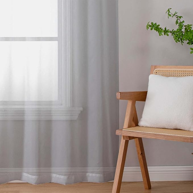 Sheer Light Grey Curtains for Bedroom Living Room 54 Inch Length 2 Panels Set, Solid Soft Airy Light Filtering Window Treatments, Modern Rod Pocket Drapes, Light Grey, 42" Wx54 L Inches