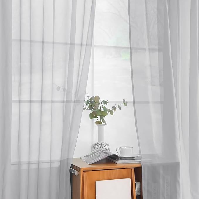 youleyar Solid Sheer Rod Pocket Curtain Voile Draperies 2 Panels White Beige Black Grey Ivory 52 Inch Width 45 Inch Long 1 Pair for Kitchen Bedroom Children Living Room Yard (Silver Grey,52Wｘ45L)