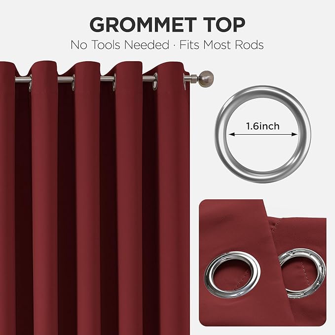 Joydeco Blackout Patio Sliding Door Curtains 96 Inches Long, Grommet Privacy Room Divider Curtains, Extra Wide Thermal Blackout Drapes for Bedroom Living Room (Burgundy Red, 70Wx96L, 1 Panel)