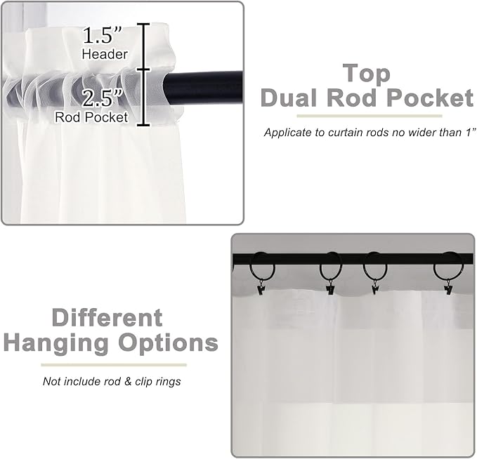 Ivory Sheer Curtains 84 Inches Long 2 Panels, Soft Airy Light Filtering Curtains for Bedroom Living Room, Modern Rod Pocket Privacy Drapes Window Treatments, Ivory, Total Wide 84 Inch