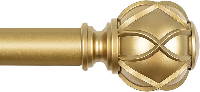 KAMANINA Gold Curtain Rod 32 to 58 Inch(2.6-4.8Ft), 7/8 Inch Single Adjustable Curtain Rods for Windows 28 to 48, Decorative Drapery Rods with Netted Texture Finials