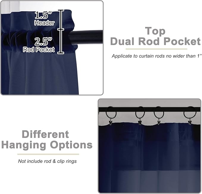 Navy Blue Sheer Curtain for Bedroom Living Room 72 Inches Long 2 Panels Set, Solid Soft Airy Light Filtering Sheer Window Curtains, Modern Rod Pocket Door Curtain, Navy Blue, 42"Wx72"L Inch