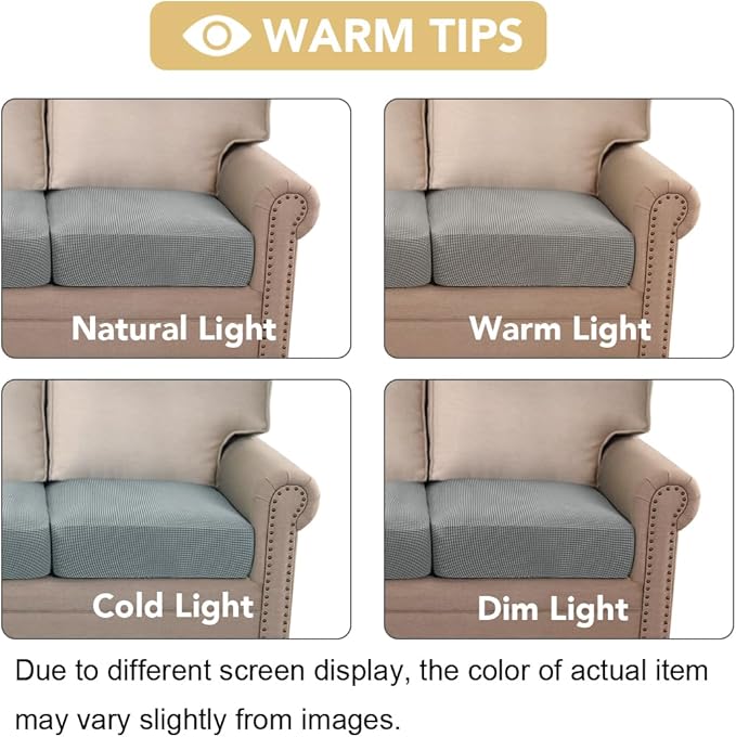 H.VERSAILTEX Super Stretch Individual Seat Cushion Covers - Sofa & Couch Cushion Slipcover Sets - Thick Jacquard Textured Twill Fabric (3 Piece XL, Dove)