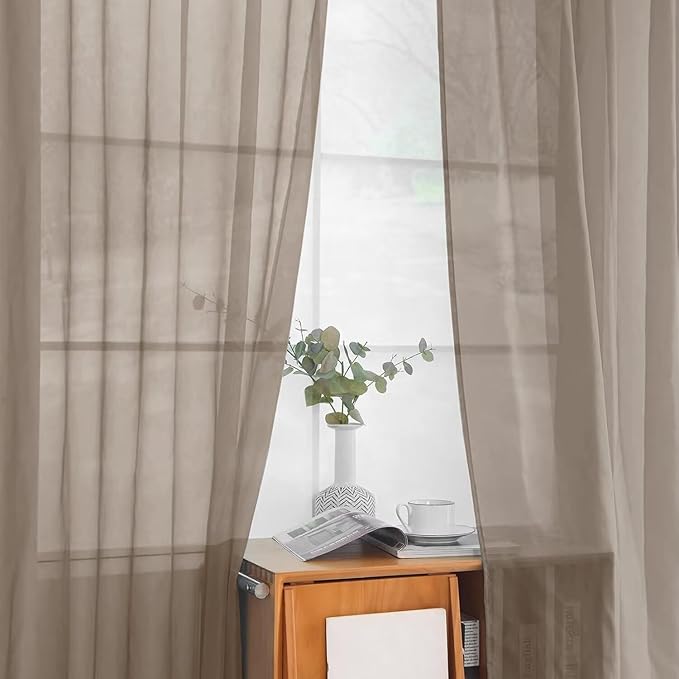 youleyar Solid Sheer Rod Pocket Curtain Voile Draperies 2 Panels White Beige Black Grey Ivory 52 Inch Width 72 Inch Long 1 Pair for Kitchen Bedroom Children Living Room Yard (Taupe,52Wｘ72L)