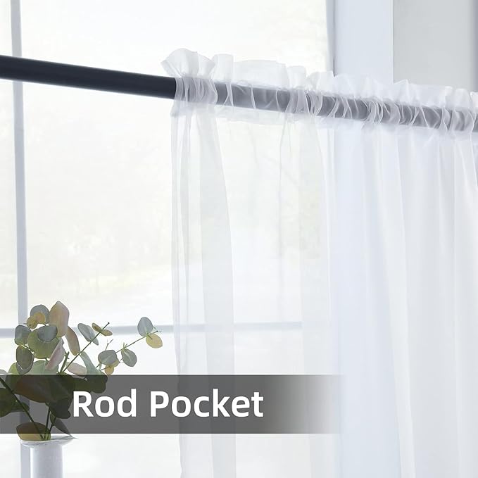 youleyar Solid Sheer Rod Pocket Curtain Voile Draperies 2 Panels White Beige Black Grey Coffee 26 Inch Width 30 Inch Long 1 Pair for Kitchen Bedroom Children Living Room Yard(White,26Wｘ30L)