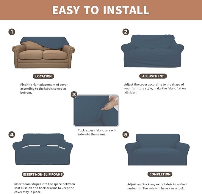 Easy-Going 100% Waterproof Oversized Chair Couch Cover, Dual Waterproof Sofa Cover, Stretch Jacquard Sofa Slipcover, Leakproof Furniture Protector for Kids, Pets, Dog and Cat, Bluestone