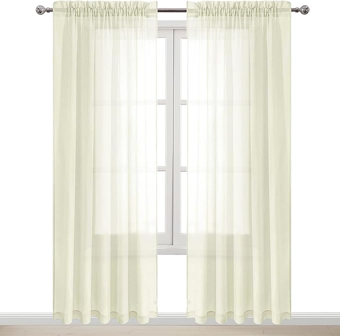 DWCN Ivory Sheer Curtains Semi Transparent Voile Rod Pocket Curtains for Bedroom and Living Room, 60 x 84 inches Long, Set of 2 Panels