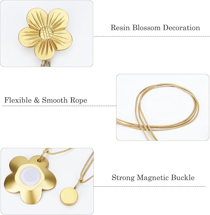 Lewondr Vintage Magnetic Curtain Tieback, 1 Pair Resin Flower Curtain Drapery Holdback Window Curtain Decorative Buckle Holder for Home Cafe Balcony, Gold