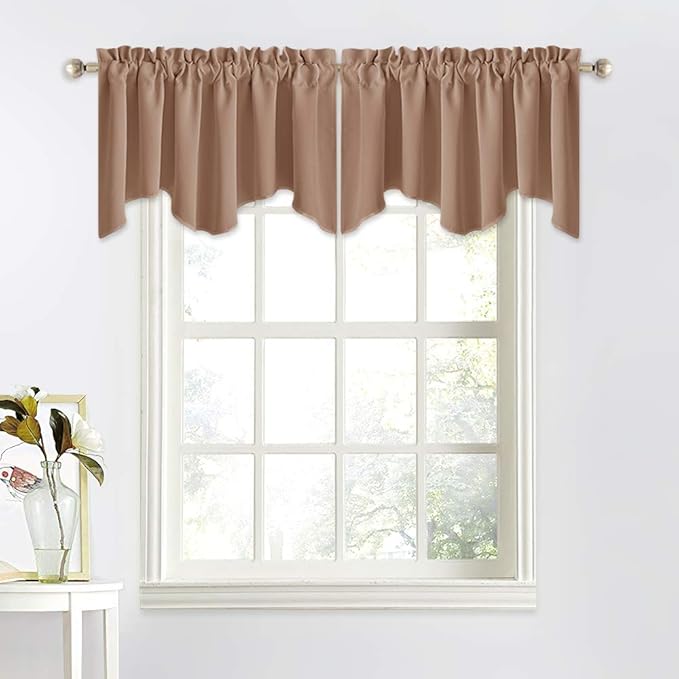NICETOWN Blackout Valances Short Curtains - W52 inches by 18 inches Half Window Topper Valance Tier Panel Drapes with Rod Pocket for Basement/Kitchen/Bedroom (Tan=Cappuccino, 2 Panels Per Package)
